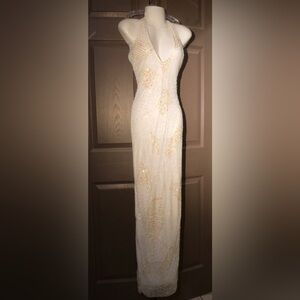 Beautiful beaded & sequin Low V cut white dress